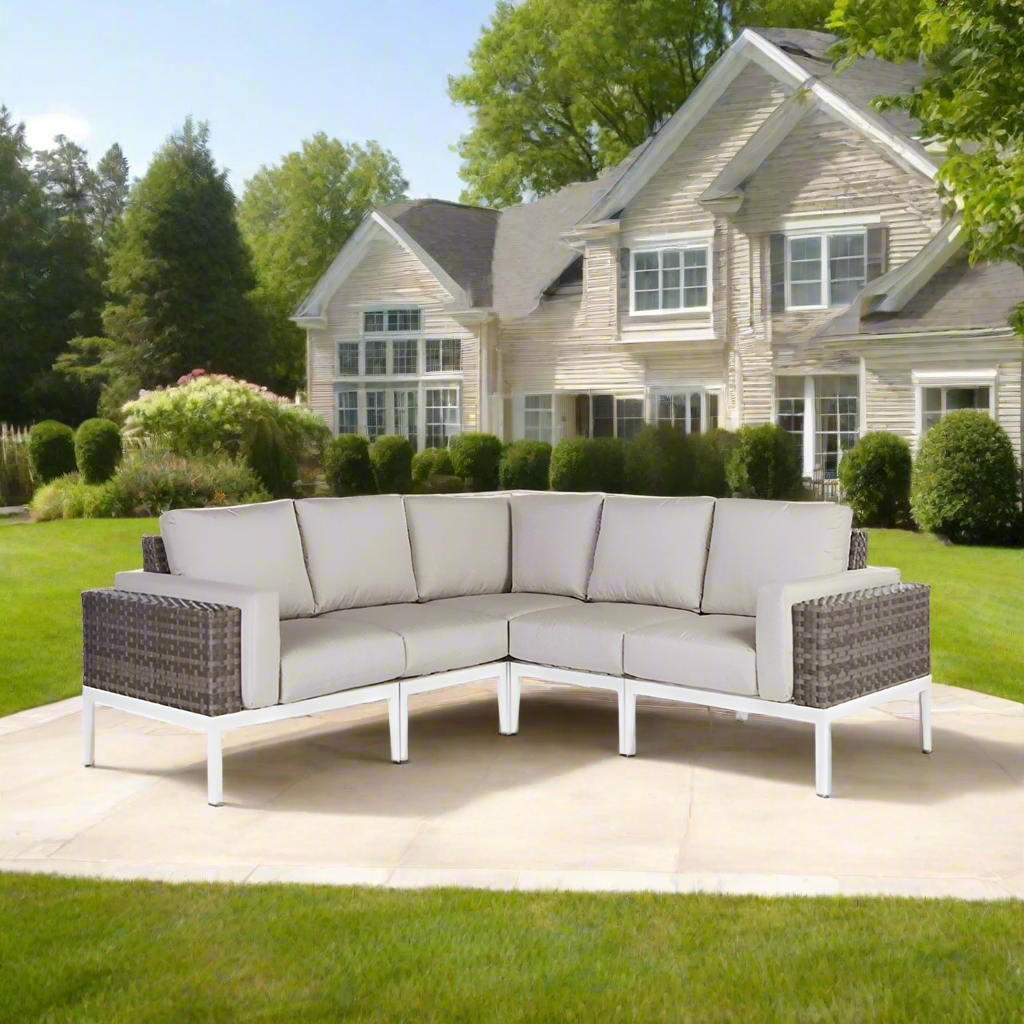 South Sea Rattan Stevie 5-Piece Aluminum Outdoor Bolster Sectional Set