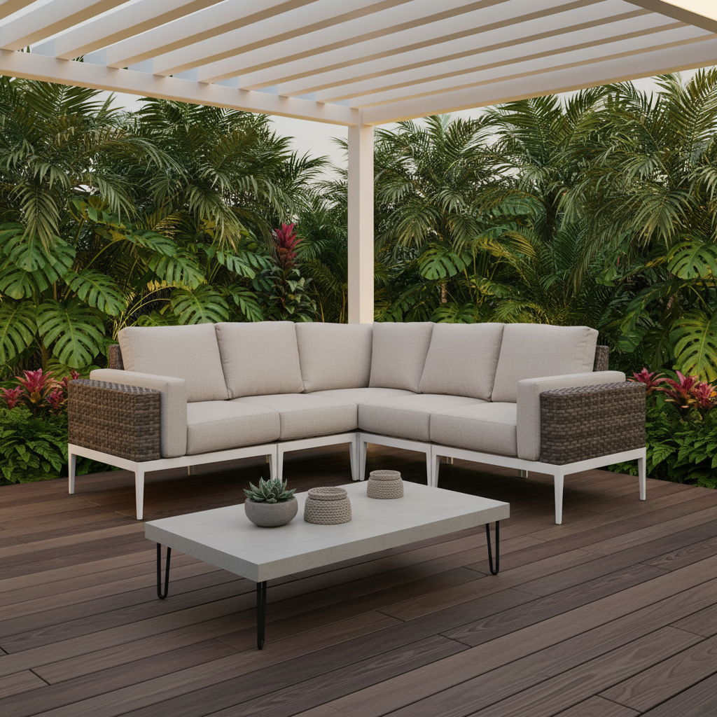 South Sea Rattan Stevie 5-Piece Aluminum Outdoor Bolster Sectional Set