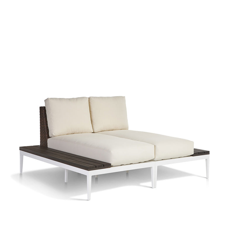South Sea Rattan Stevie Aluminum Outdoor Double Chaise Lounge With Tables