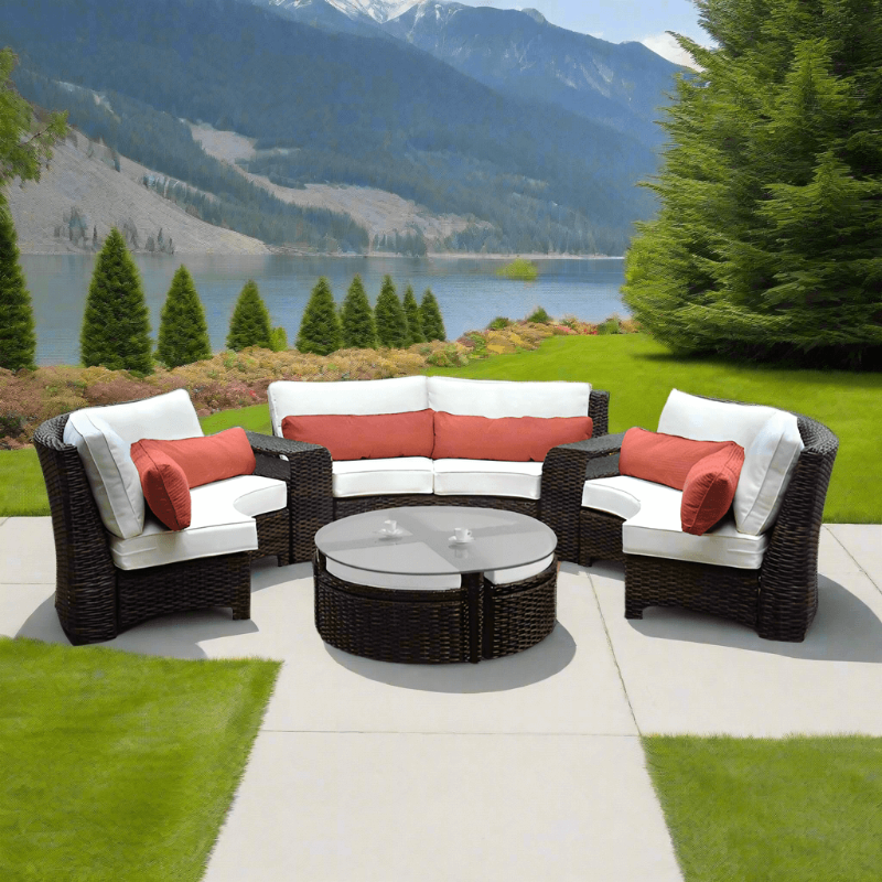 South Sea Rattan Saint Tropez Wicker Outdoor 6-Person Curved Sectional Set
