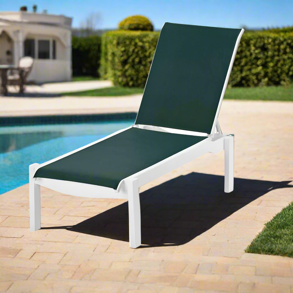 Telescope Casual Leeward MGP Sling Lay-Flat Stacking Armless Chaise w/ Wheels