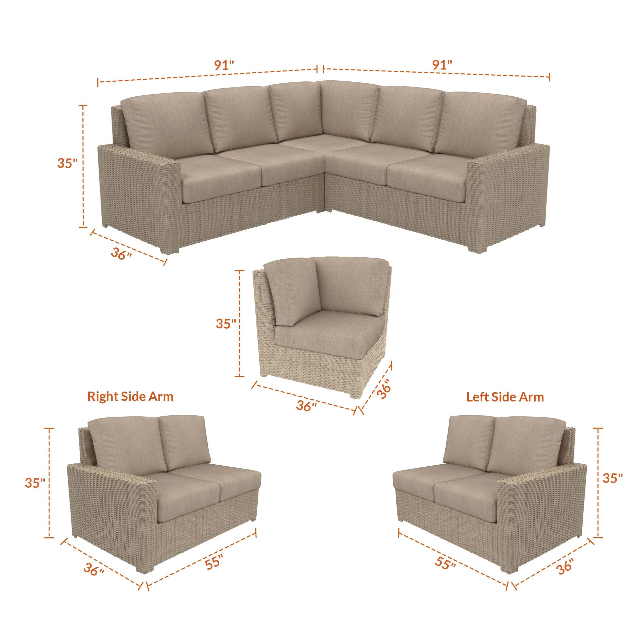 NorthCape International Terraza Wicker Outdoor 5-Person Sectional Set