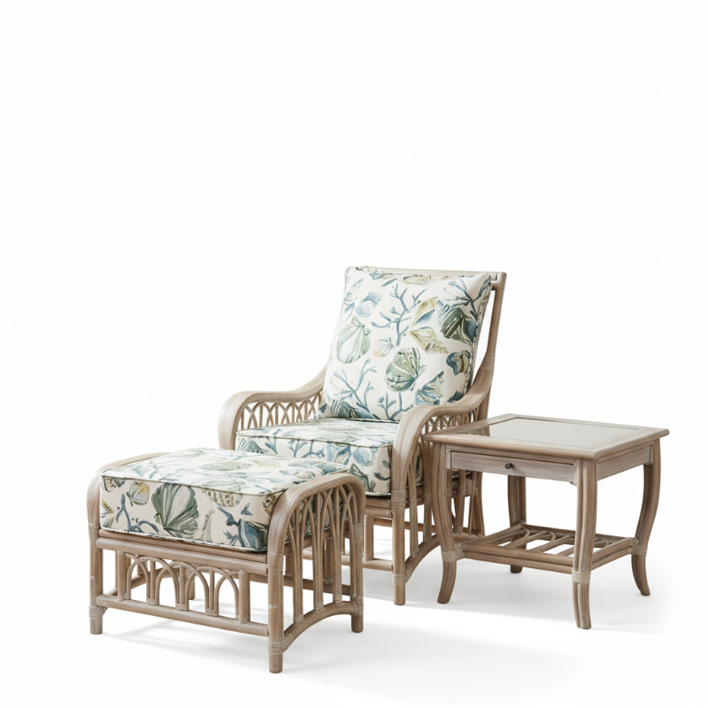 Alexander & Sheridan Cuba Rattan Indoor 3-Piece Lounge Chair Set with Cushions