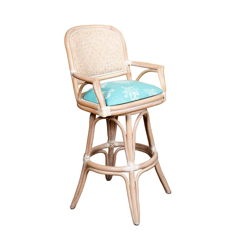 Alexander & Sheridan Cayman 30" Rattan Indoor Bar Stool with Arms and Cushion