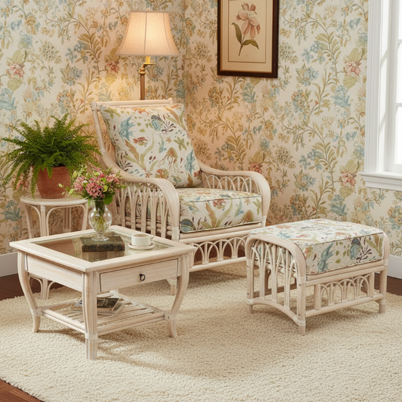 Alexander & Sheridan Cuba Rattan Indoor 3-Piece Lounge Chair Set with Cushions