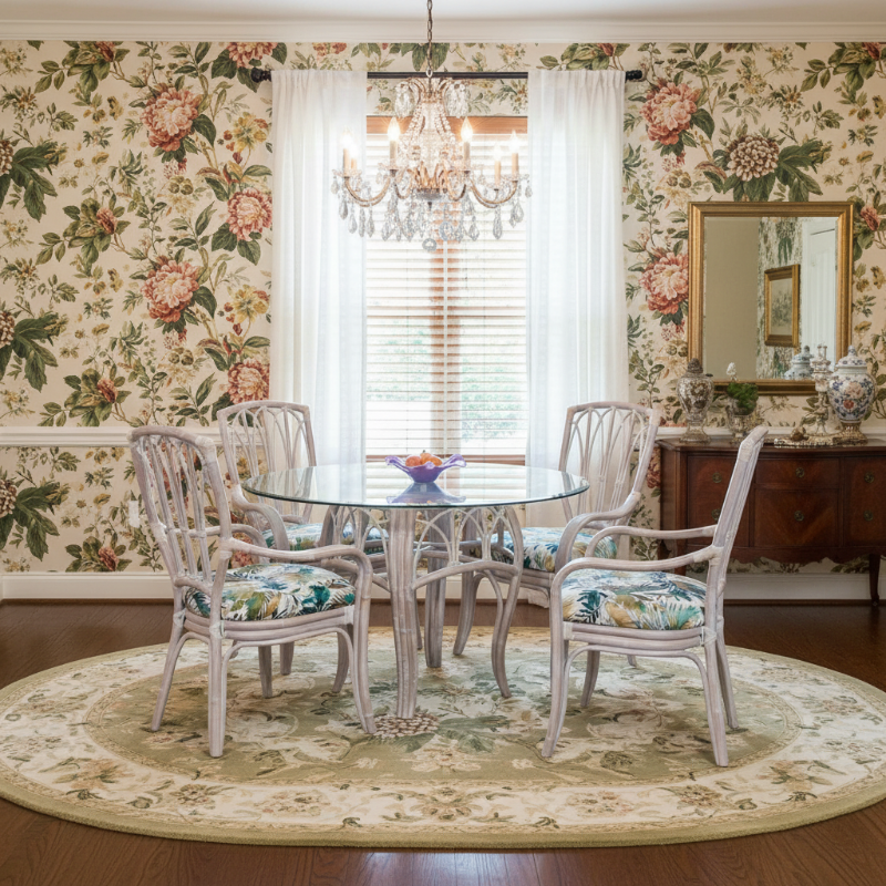 Alexander & Sheridan Cuba Rattan Indoor 4-Person Dining Set with Dining Armchairs and Cushions