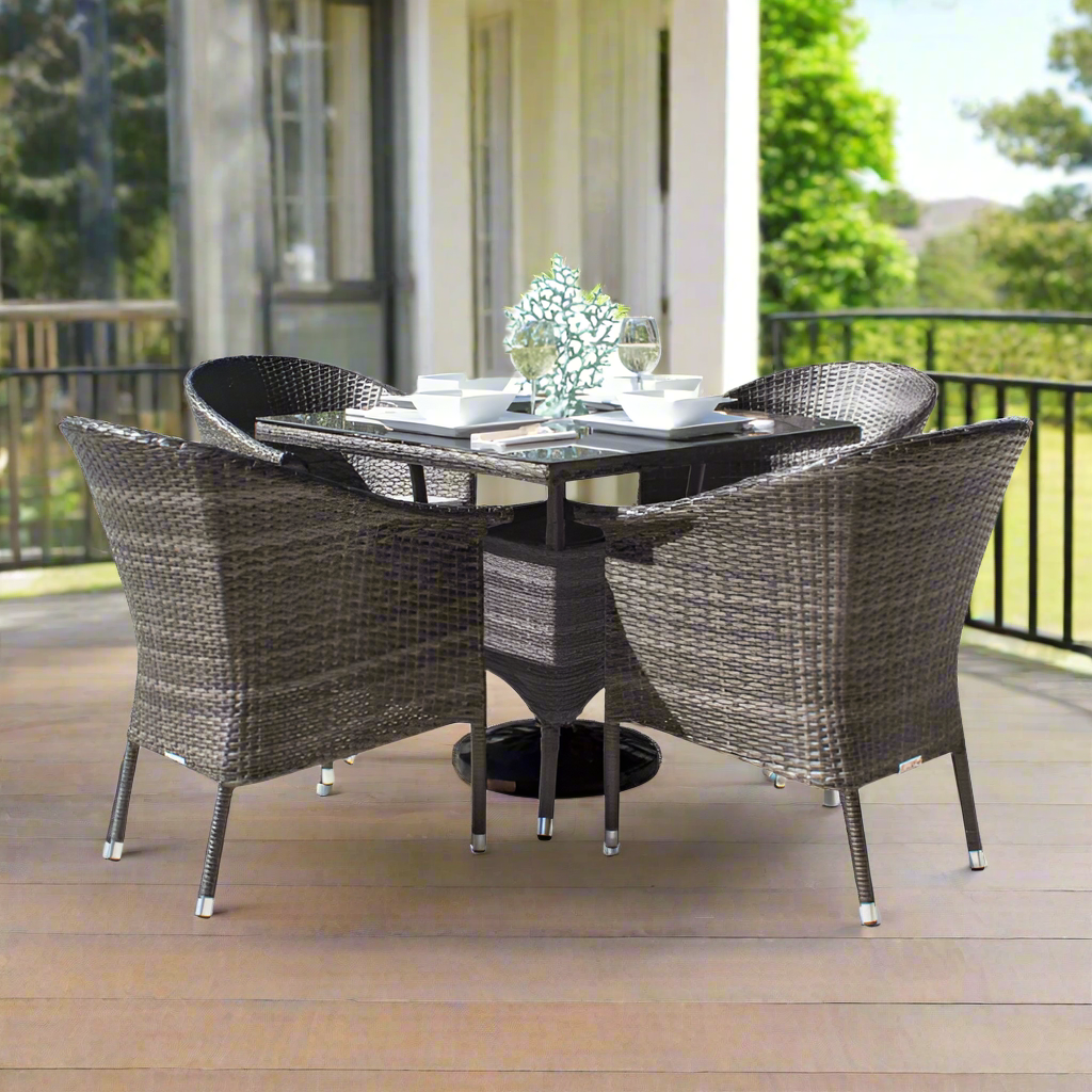 Hospitality Rattan Spectrum 5-Piece Woven Armchair Dining Set with Cushions