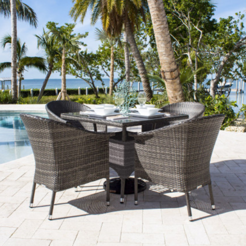 Hospitality Rattan Spectrum 5-Piece Woven Armchair Dining Set with Cushions