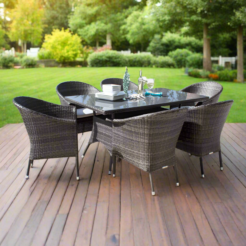 Hospitality Rattan Spectrum 7-Piece Woven Armchair Dining Set with Cushions