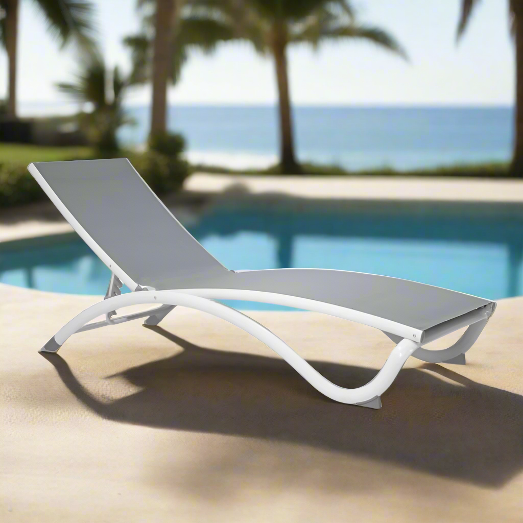 Hospitality Rattan Arch Set of 2 Stackable Grey Sling Chaise Lounger