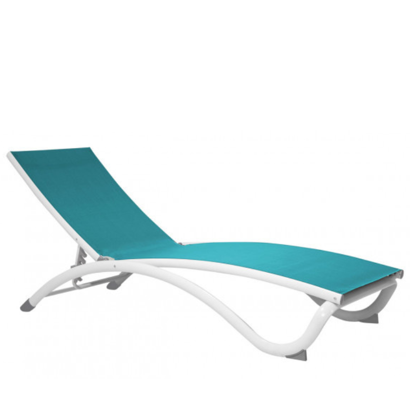 Hospitality Rattan Arch Set of 2 Stackable Teal Sling Chaise Lounger