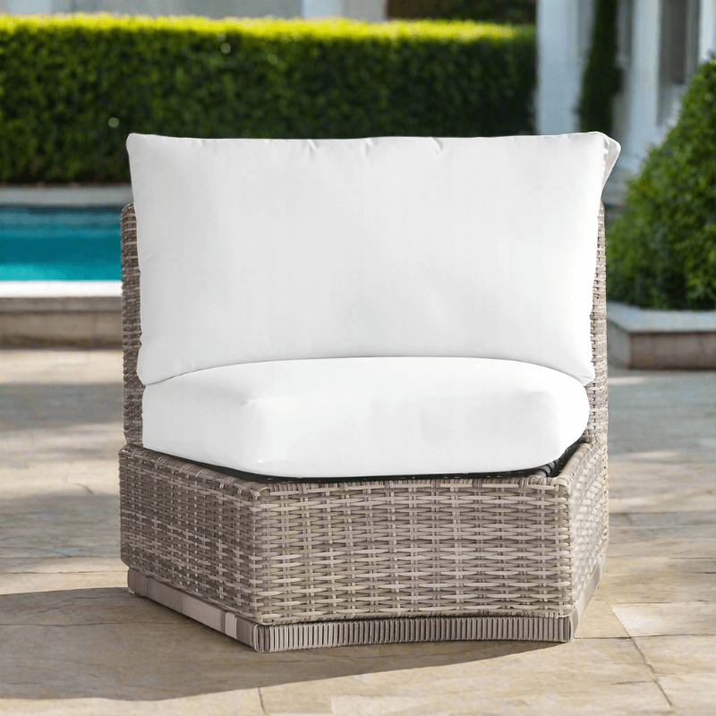 South Sea Rattan Luna Cove Wicker Outdoor Curved Corner Lounge Chair in Scatter Back