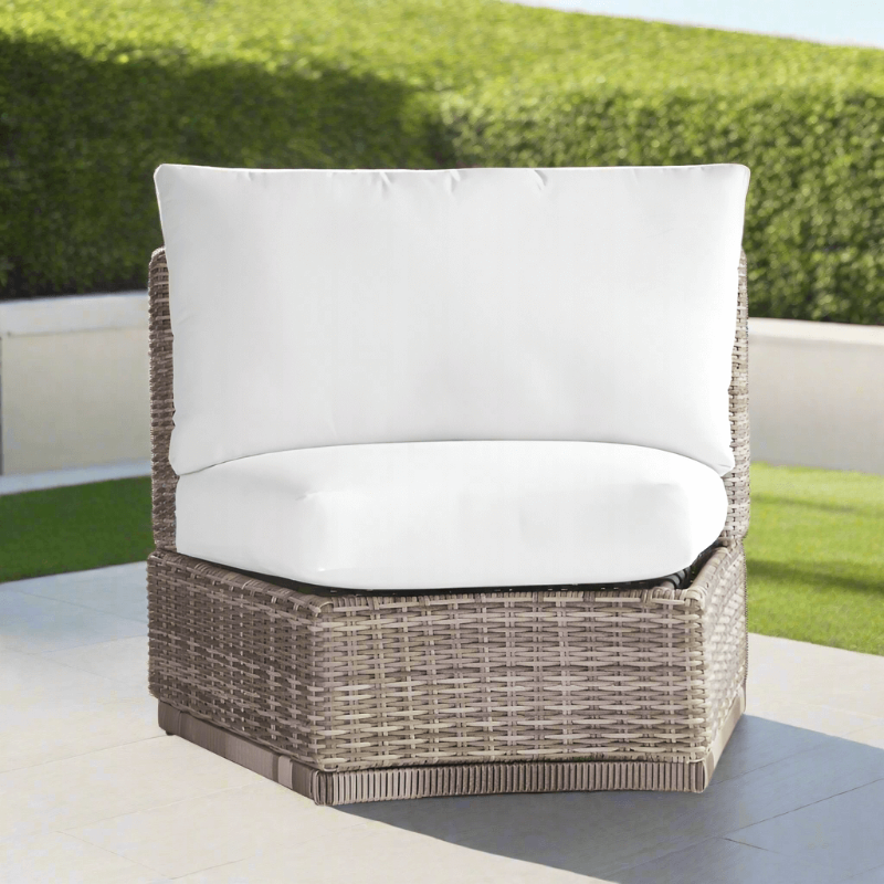 South Sea Rattan Luna Cove Wicker Outdoor Curved Corner Lounge Chair in Scatter Back