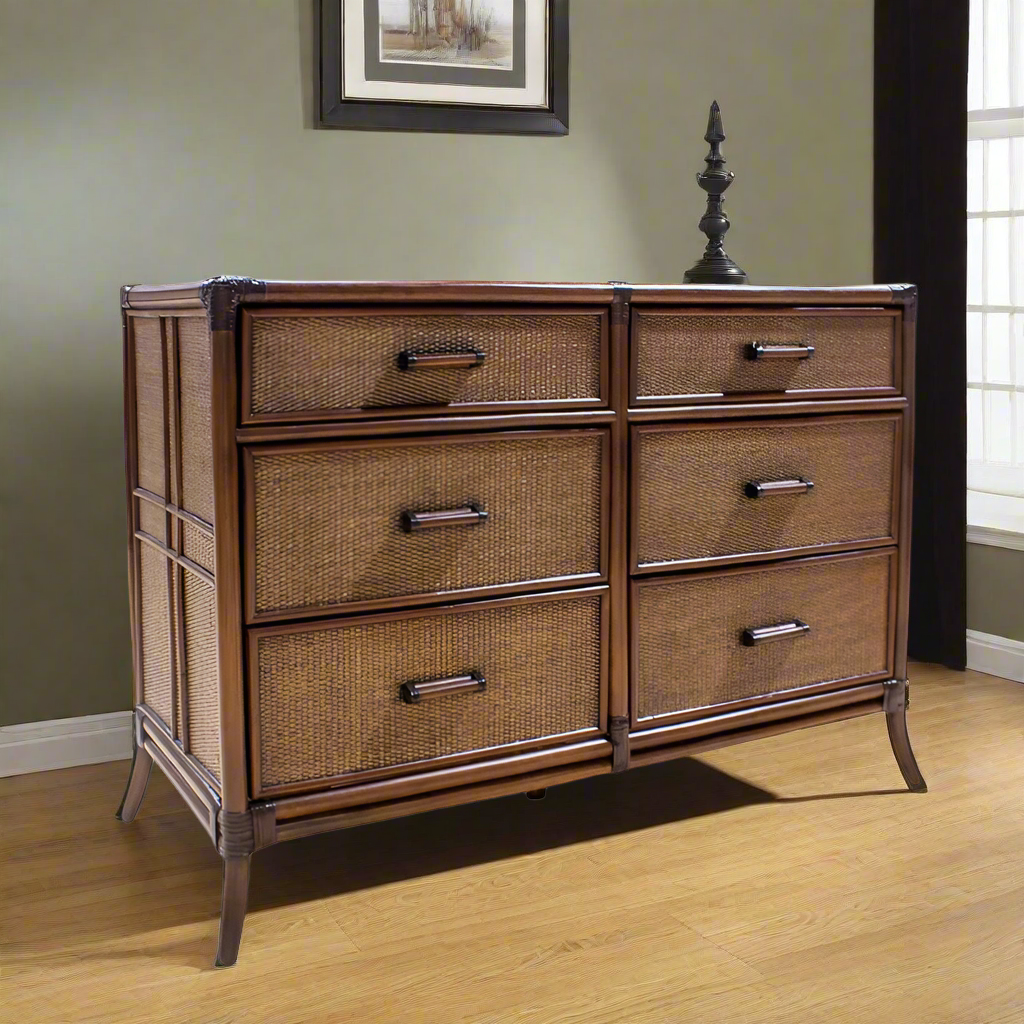 Hospitality Rattan Palm Cove 6-Drawer Dresser with Glass