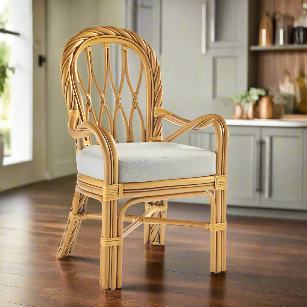 South Sea Rattan New Twist Rattan Indoor Dining Arm Chair