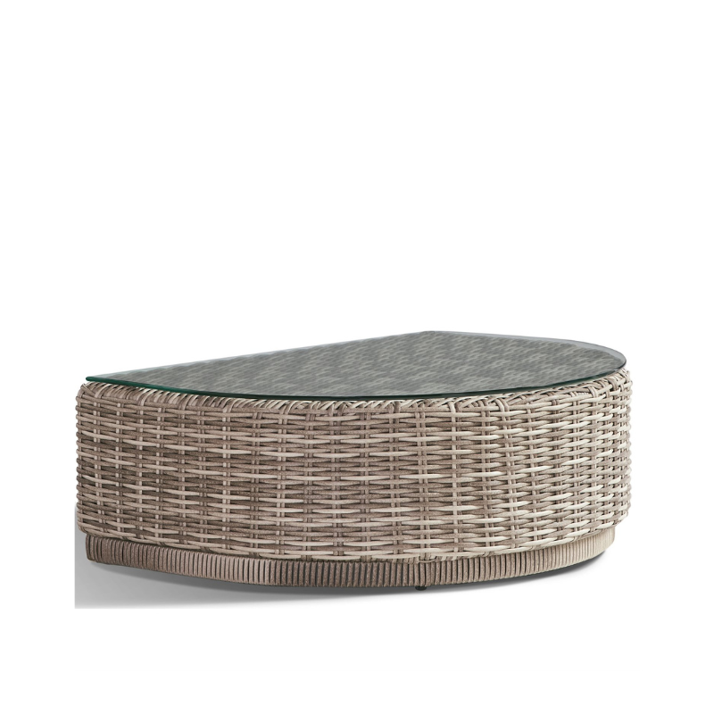 South Sea Rattan Luna Cove Wicker Outdoor Half-Round Glass-Top Coffee Table