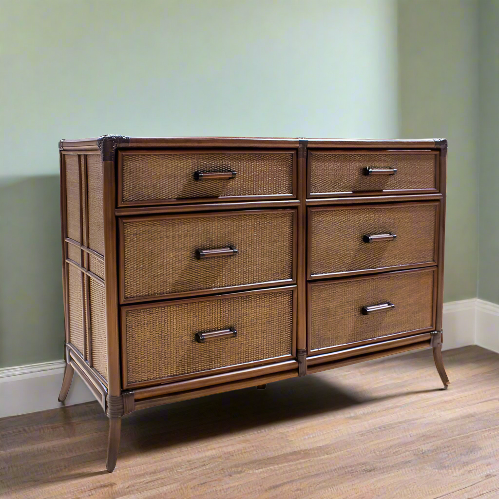Hospitality Rattan Palm Cove 6-Drawer Dresser with Glass