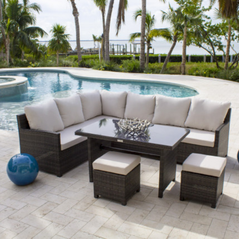 Hospitality Rattan Spectrum 5-Piece Sectional Dining Set w/ Cushion