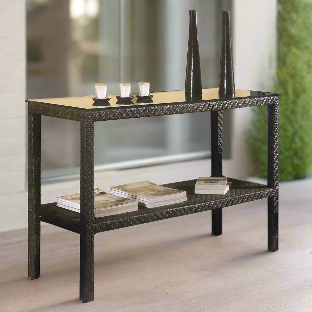Hospitality Rattan Atlantis Wicker Outdoor Console with Glass