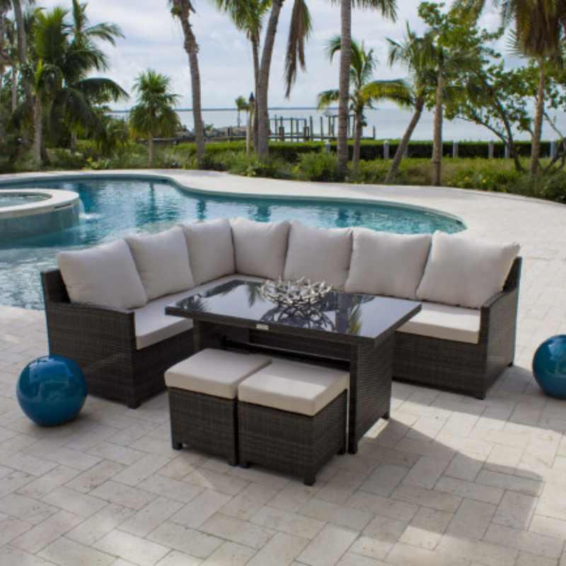 Hospitality Rattan Spectrum 5-Piece Sectional Dining Set w/ Cushion