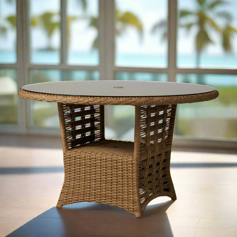Lloyd Flanders Magnolia Woven Vinyl Outdoor 48" Round Umbrella Dining Table