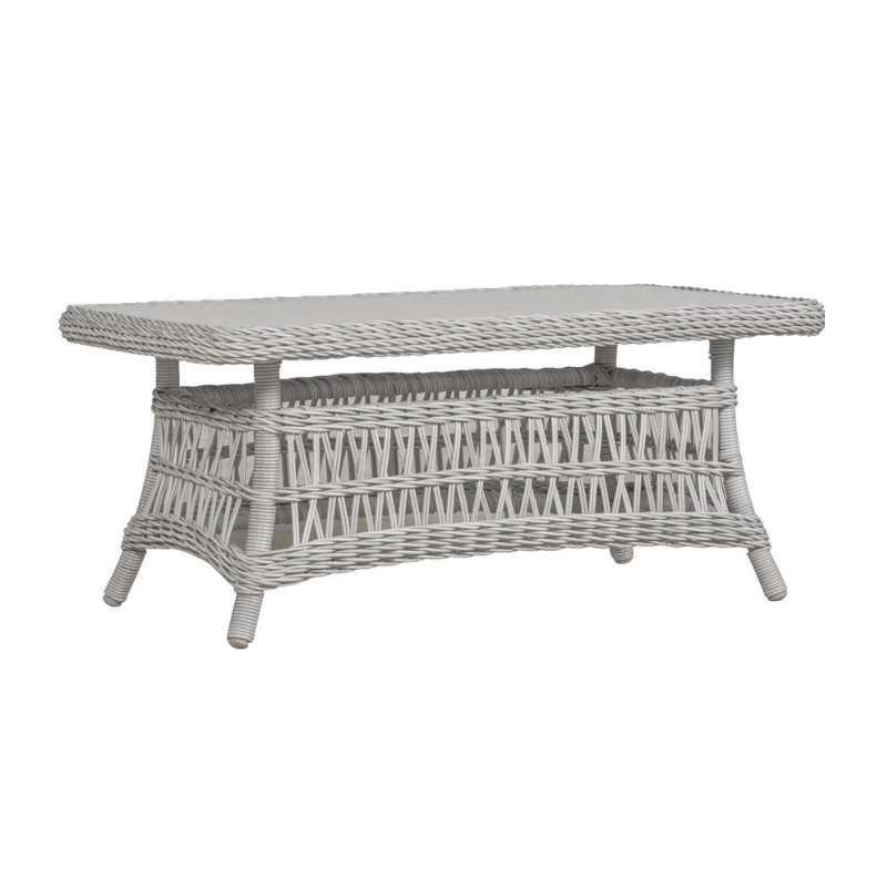 Lloyd Flanders Mackinac Woven Vinyl Outdoor 44" Rectangular Cocktail Table with Glass