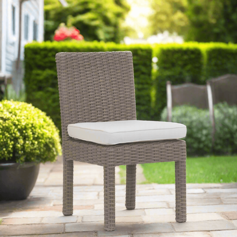 Sunset West Coronado Wicker Outdoor Armless Dining Chair With Cushions in Canvas Flax
