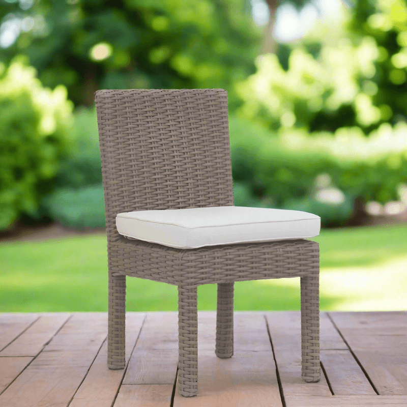 Sunset West Coronado Wicker Outdoor Armless Dining Chair With Cushions in Canvas Flax