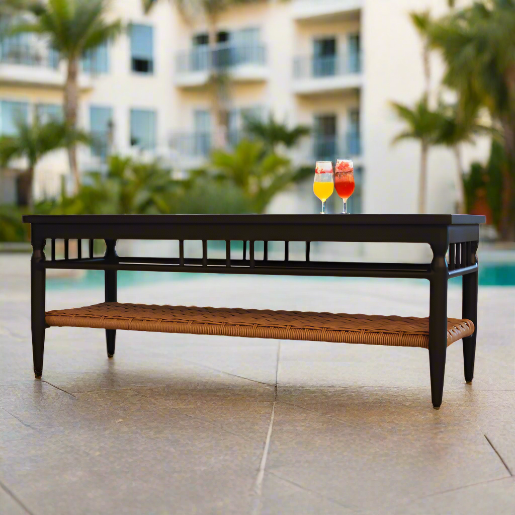 Lloyd Flanders Low Country Woven Vinyl Outdoor Rectangle Cocktail Table