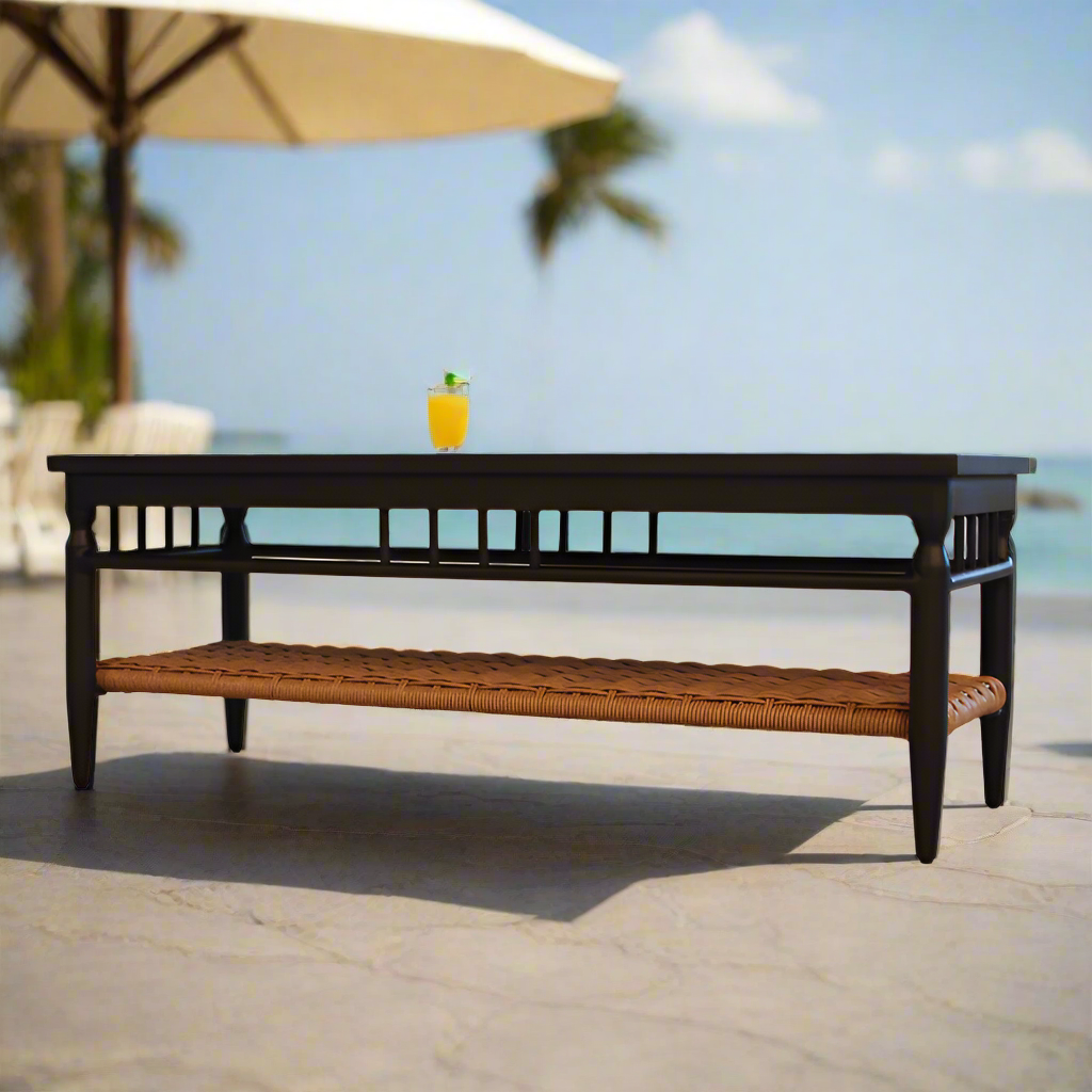 Lloyd Flanders Low Country Woven Vinyl Outdoor Rectangle Cocktail Table