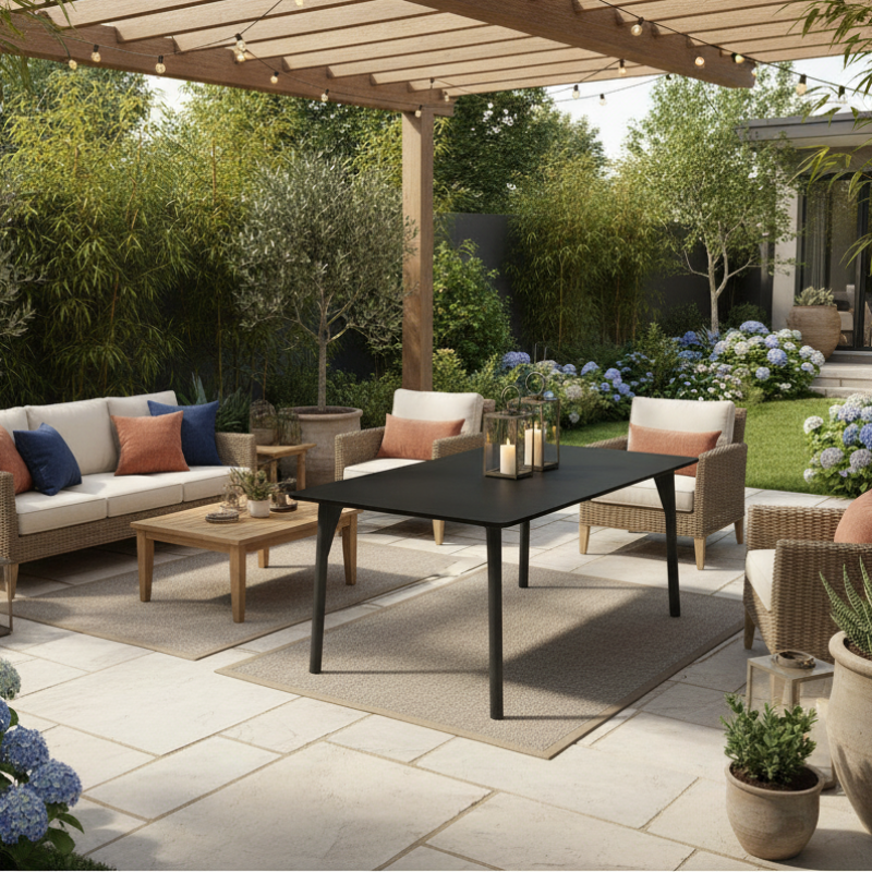 Skyline Design Boston Aluminum Outdoor Rectangular Dining Table with Glass