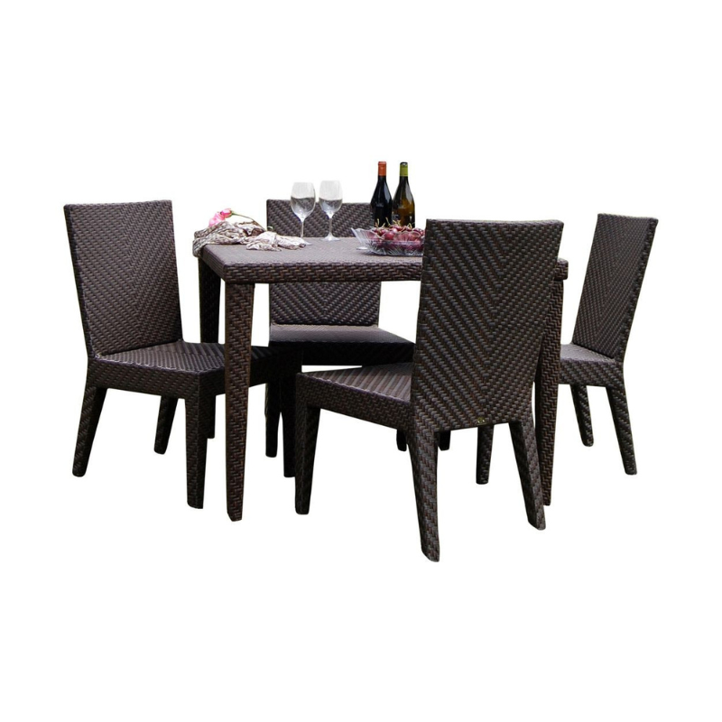 Hospitality Rattan Atlantis Wicker Outdoor 4-Person Square Dining Side Chair Set with Cushions