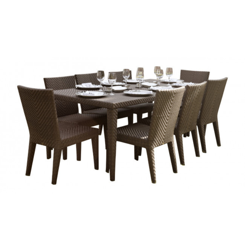 Hospitality Rattan Atlantis 9-Piece Rectangular Dining Side Chair Set with Cushions