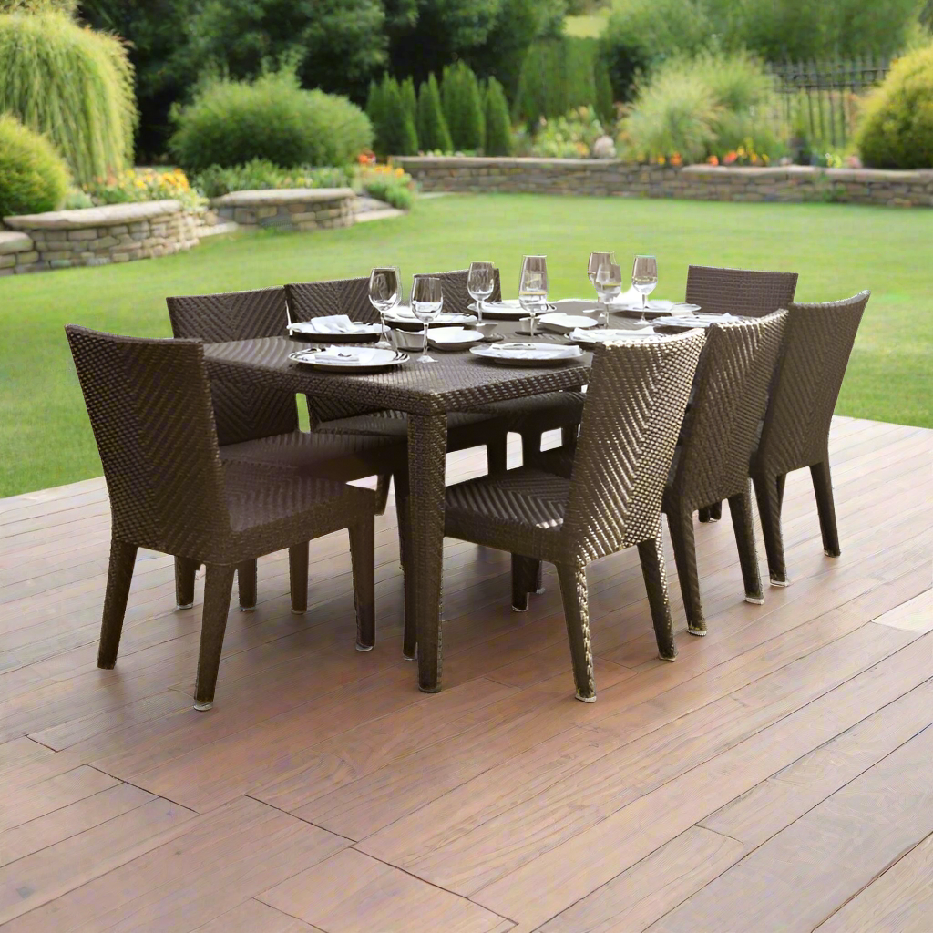 Hospitality Rattan Atlantis 9-Piece Rectangular Dining Side Chair Set with Cushions