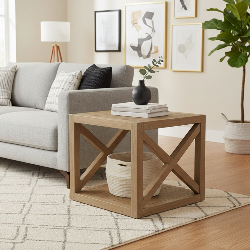 Sunset West Coastal Teak X Outdoor End Table