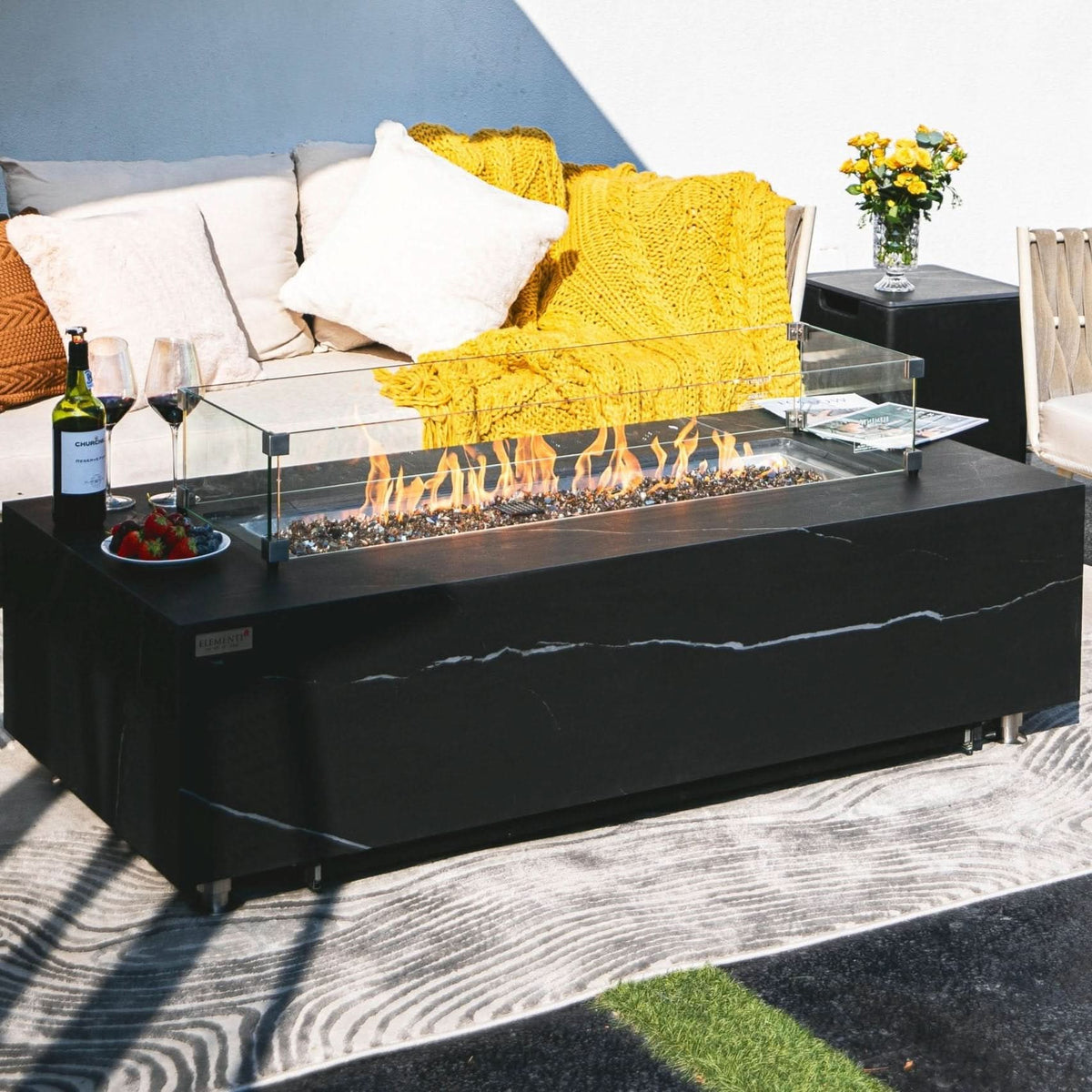 Elementi Plus Varna Marble Porcelain Outdoor Fire Pit Table