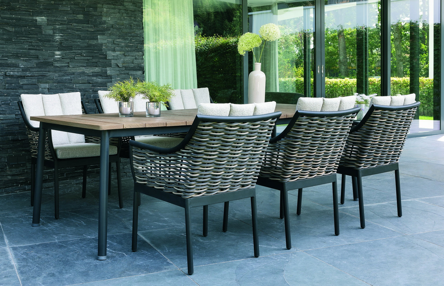 Alfresco Equator 95" Rectangular Teak Top With Umbrella Hole Dining Table