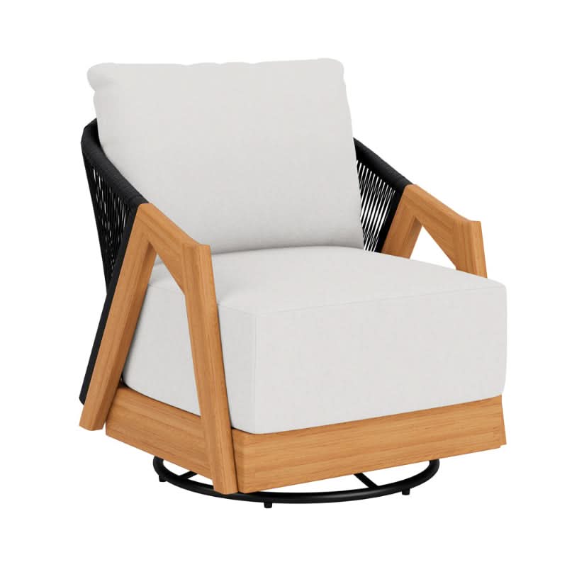 Lloyd Flanders Alpine Teak Rope Outdoor Swivel Lounge Chair