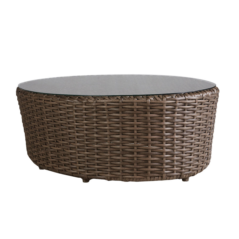 Lloyd Flanders Largo Woven Vinyl Outdoor 48" Oval Cocktail Table With Glass