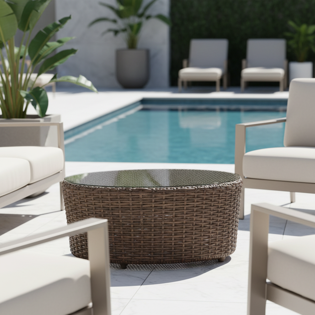 Lloyd Flanders Largo Woven Vinyl Outdoor 48" Oval Cocktail Table With Glass