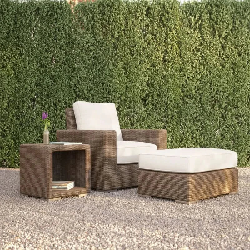 Sunset West Coronado Wicker Outdoor Club Chair With Cushions in Canvas Flax w/ Self Welt