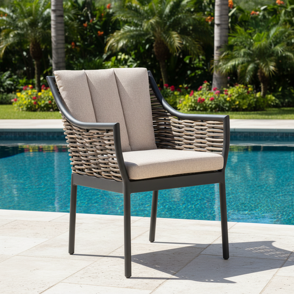 Alfresco Home Milou Wicker Outdoor Dining Arm Chair with Cushions