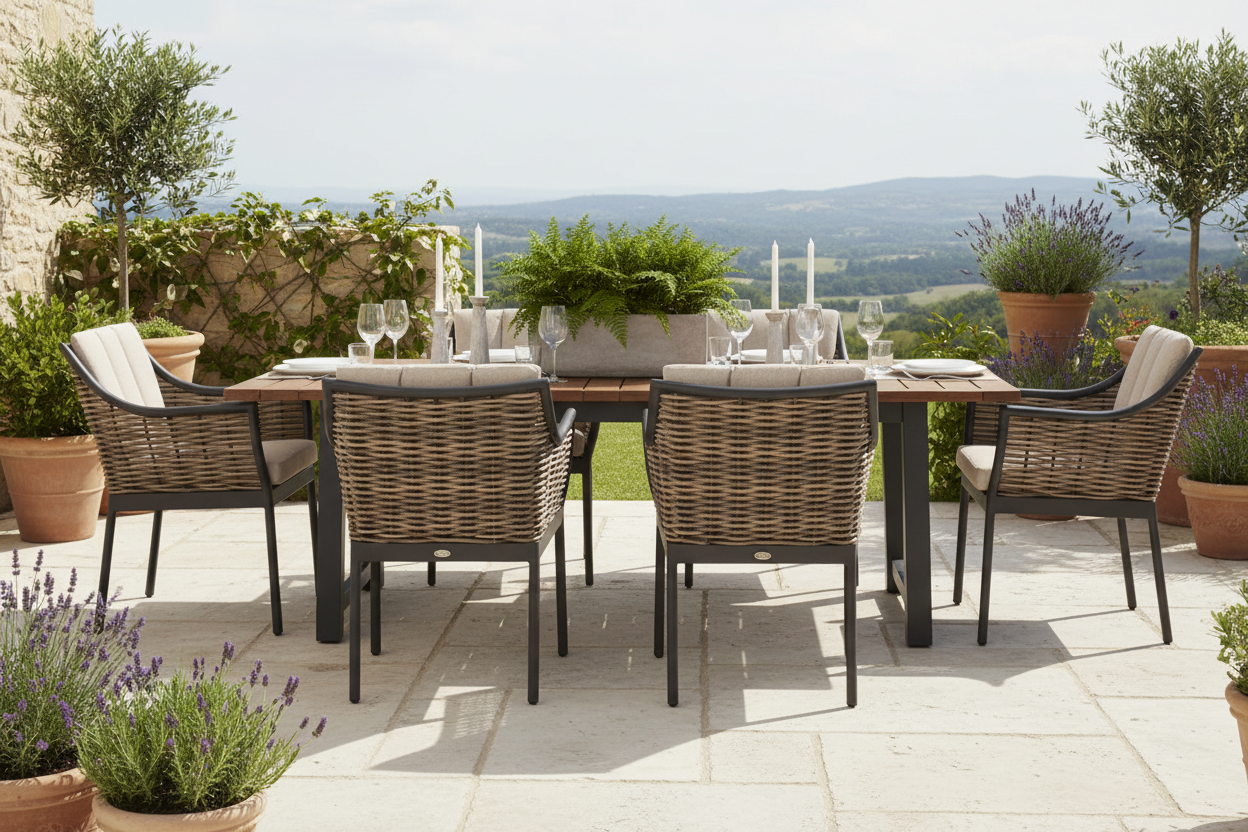 Alfresco Home Milou Wicker Outdoor Dining Arm Chair with Cushions