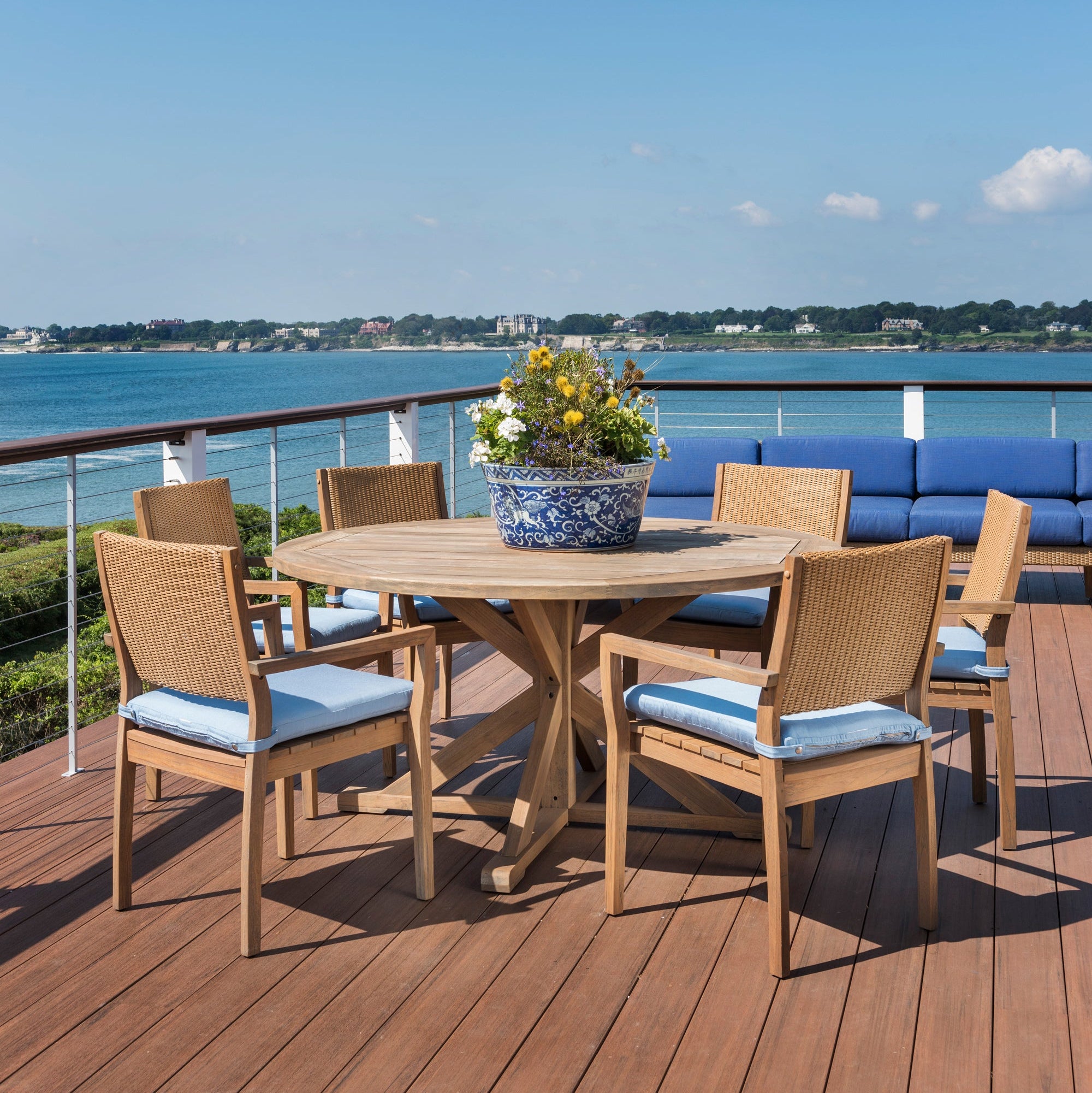 Lloyd Flanders Teak Loom Back Outdoor Dining Armchair