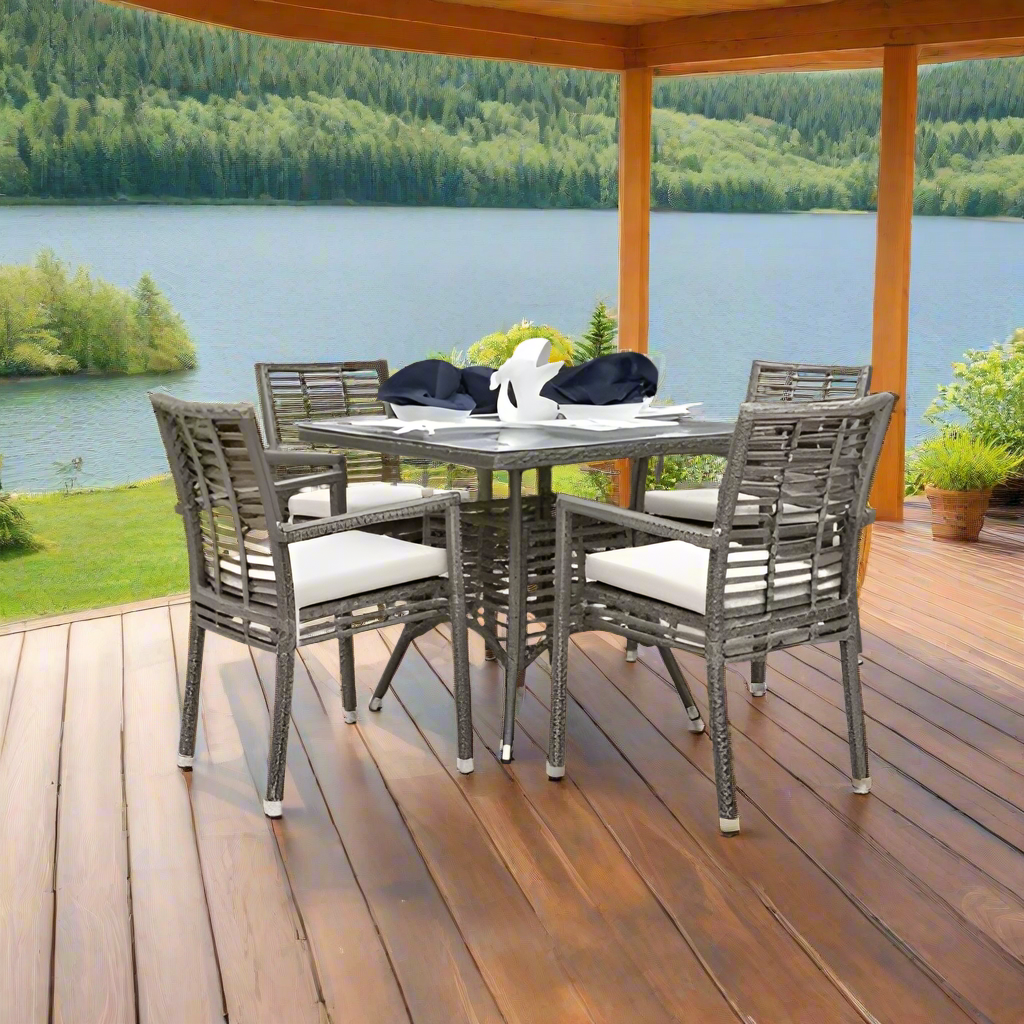 Panama Jack Graphite 5-Piece Arm Chairs Dining Set with Cushions