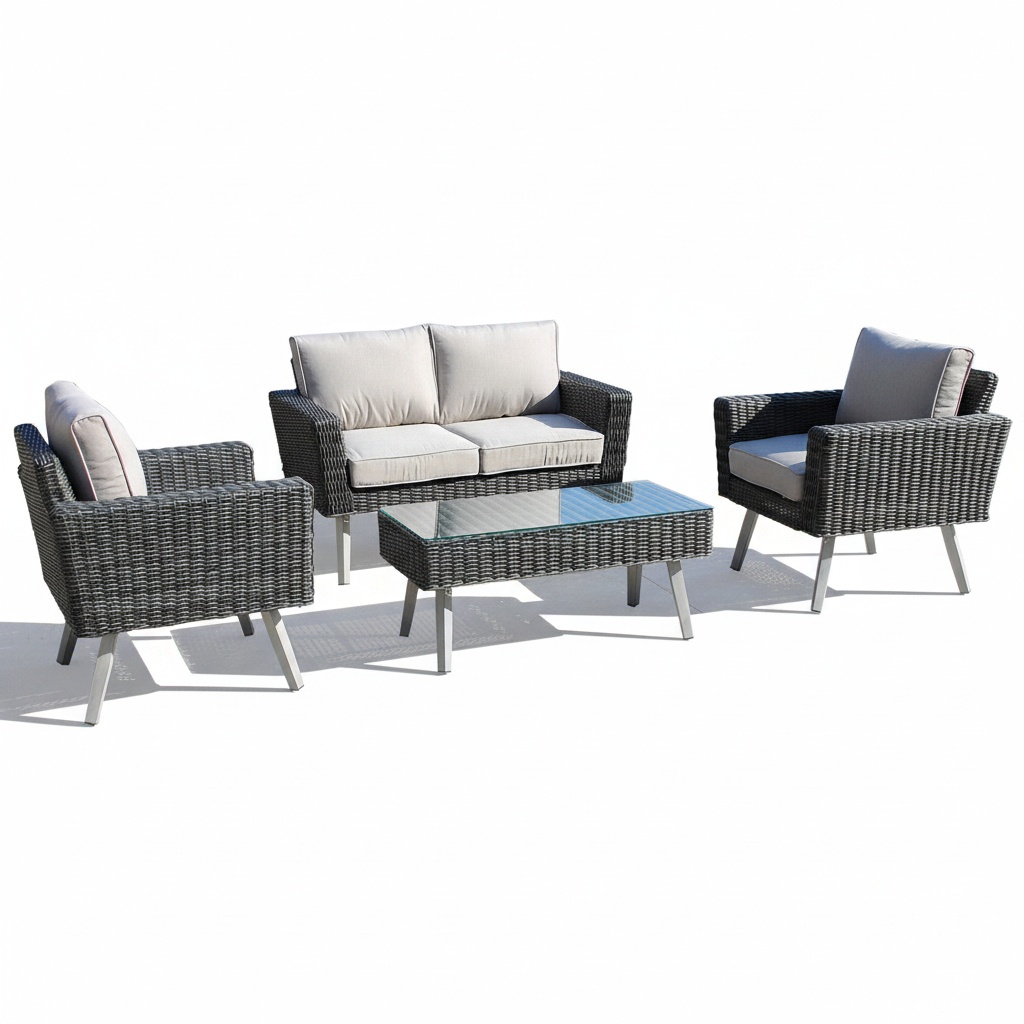 Alfresco Home Castlewood Wicker Aluminum Conversation Group w/ Sunbrella Cushions