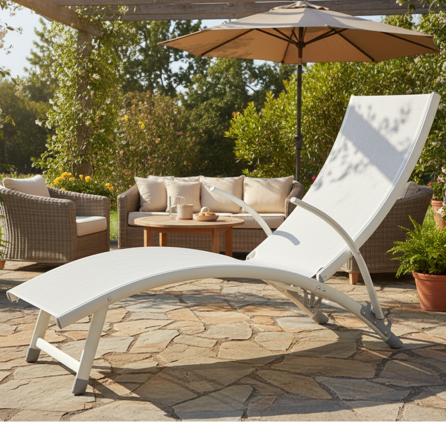 Alfresco Home Poolside Aluminum Outdoor Stackable Folding Chaise Lounge Chair