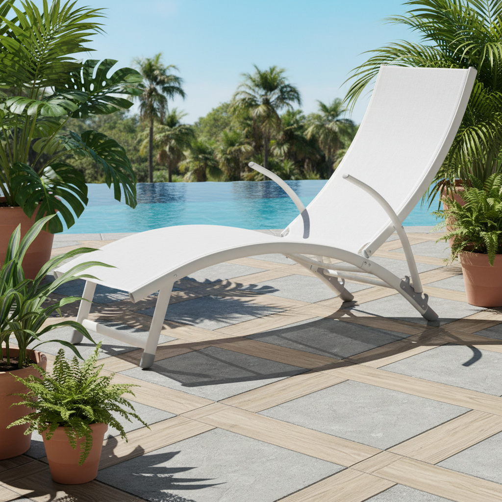Alfresco Home Poolside Aluminum Outdoor Stackable Folding Chaise Lounge Chair