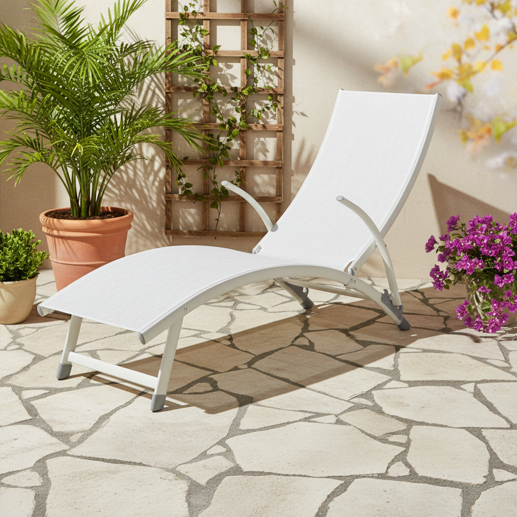 Alfresco Home Poolside Aluminum Outdoor Stackable Folding Chaise Lounge Chair