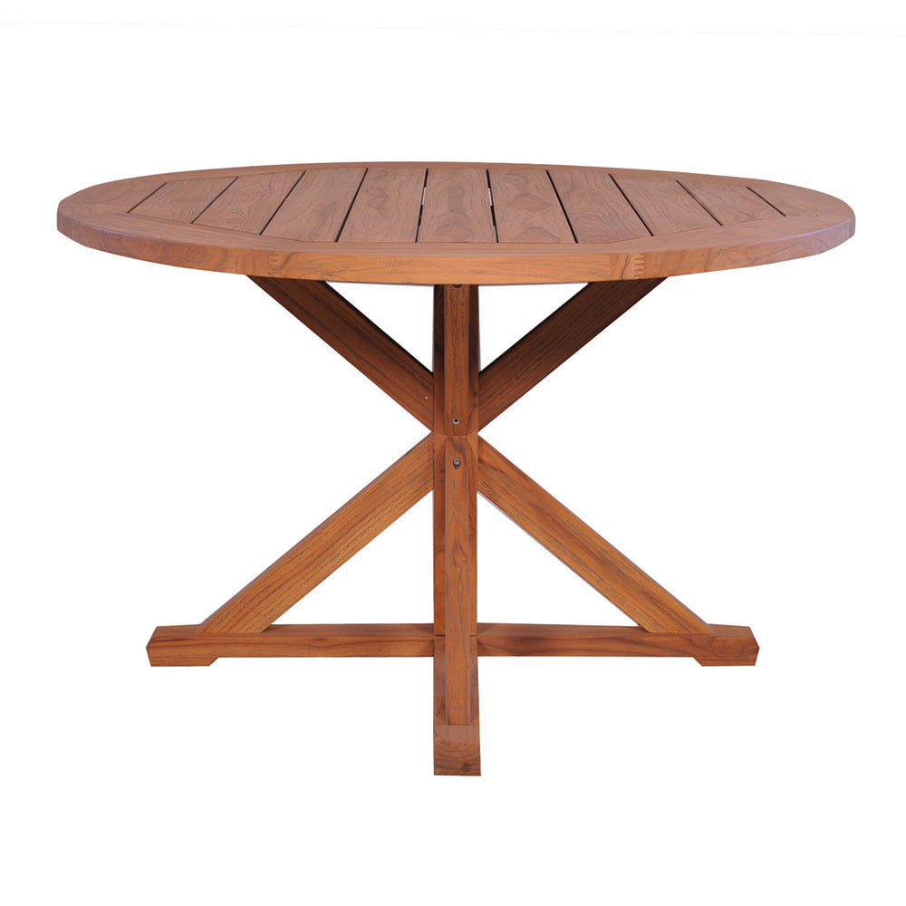 Lloyd Flanders Teak Outdoor 48" Round Cross Base Dining Table